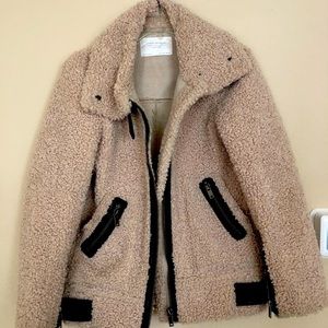 Zara Sherpa Jacket Coat Beige Suede Teddy Small